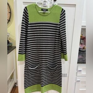 Siena Studio Black, Gray & Lime Green Striped Knit Dress